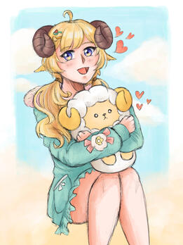 coloured sketch w/ simple background half body coloured render